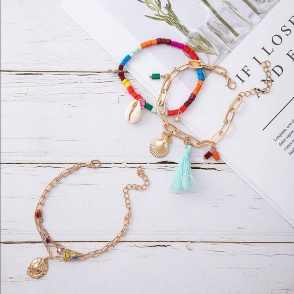 3 Pc Bead Shell + Tassel Bracelet Set - Picture 2 of 5